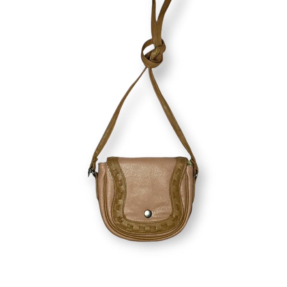 Jessica Simpson Girls Crossbody Bag Tan Pink Vegan Leather Mini Purse Leaf Charm